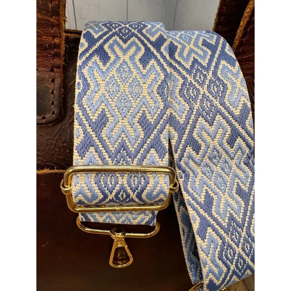 Blue Gray Purse Strap Wide Bag Strap Boho Crossbody Purse Strap